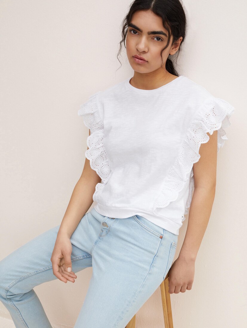 Buy Cheap Tom Tailor T-Shirts - Womens With Flounce White
